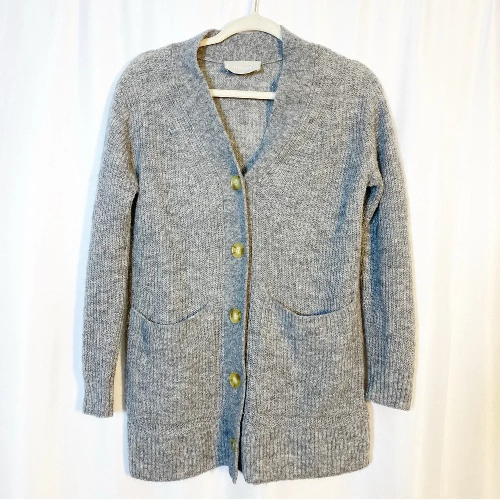 Everlane The Oversized Alpaca Pocket Cardigan Sweater Heathered Stone Grey